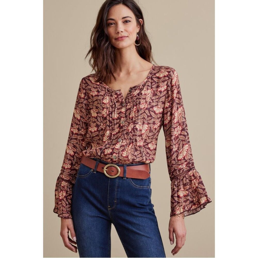 Soft Surroundings Amity Top XL Floral Boho Button Front Metallic NWT $110